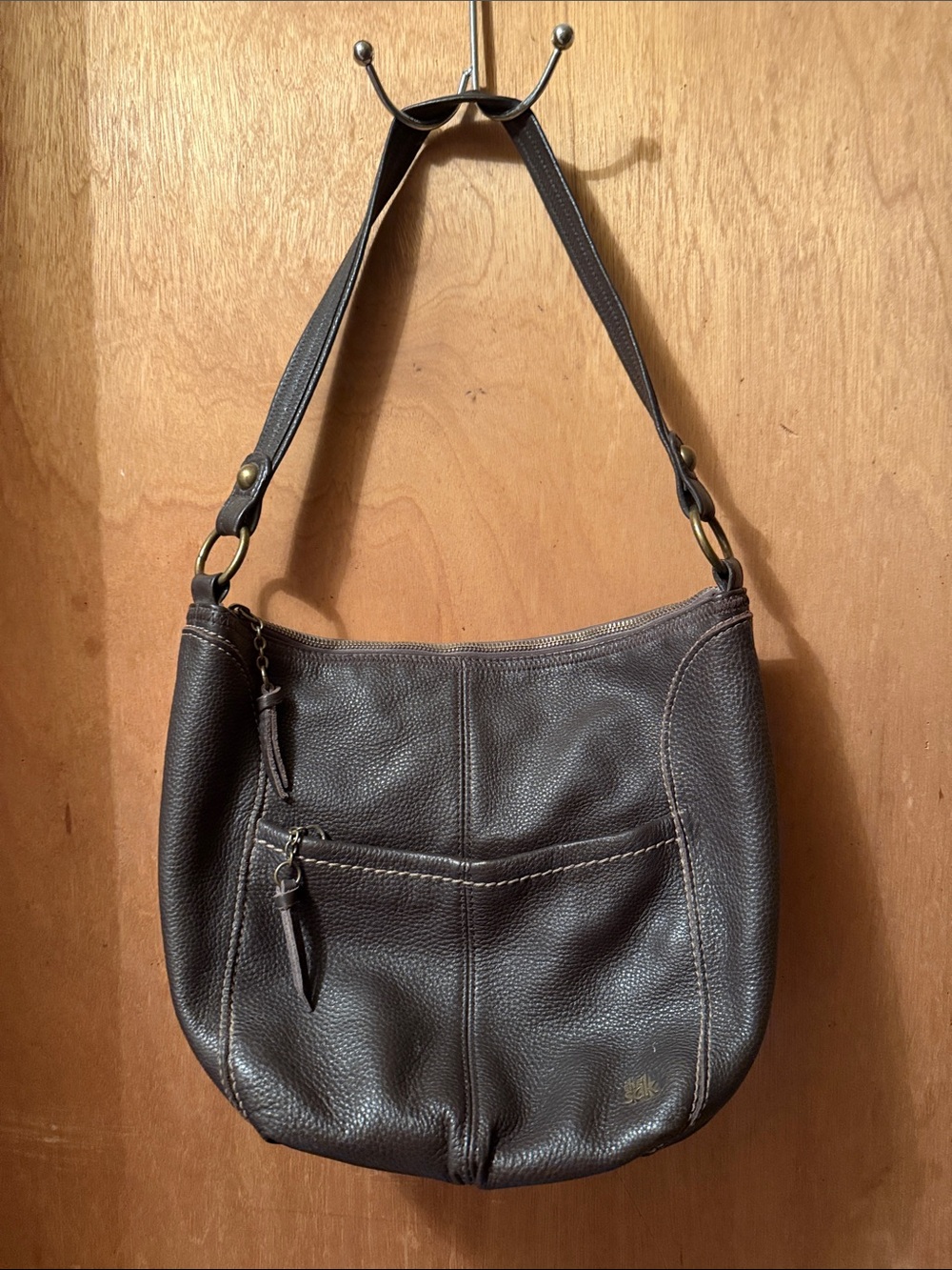 The Sak Iris Dark Brown Pebbled Leather Hobo Shoulder Bag